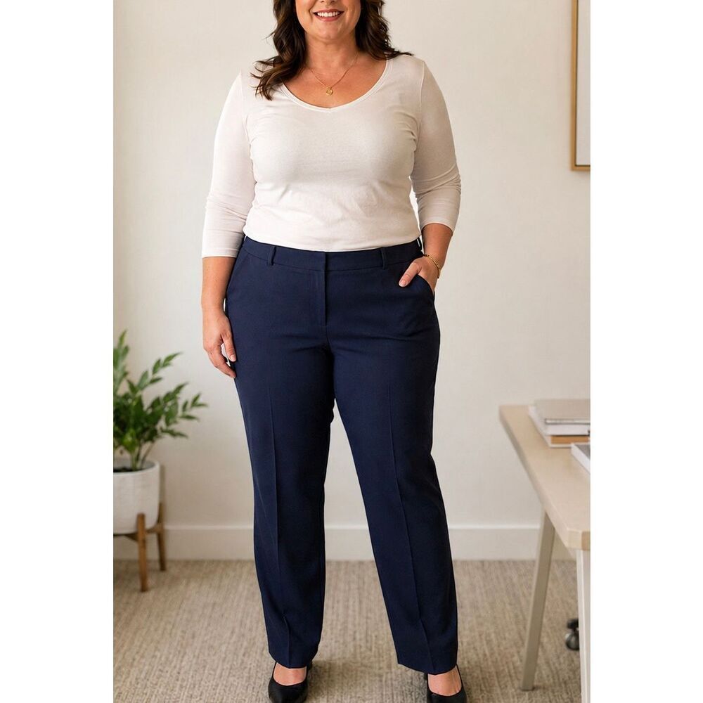 NWT Lane Bryant The Perfect Drape Straight Mid Rise Dress Pants Women’s 20 Blue